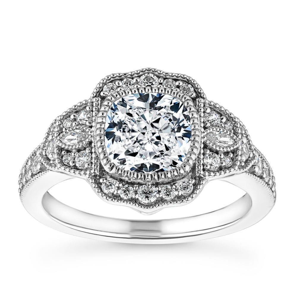 Cushion Cut Moissanite Engagement Ring, Classic Halo Design – Flawless  Moissanite